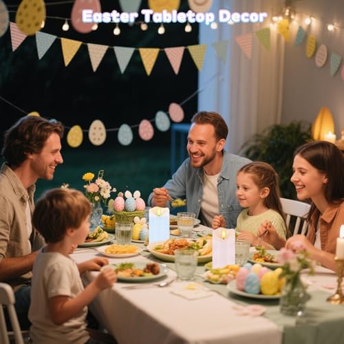 Image of Flameless Candles Light, Set of 2 6 inchx3 inch Flickering Pastel Spring LED Candles with Remote & Timer, Dimmable Real Wax Easter Pillar Candles Battery Operated for Home Spring Easter Decor (Pink Blue)