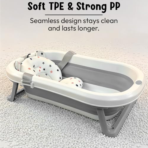 Image of StarAndDaisy Bath Tub for Baby 0-5 Years /Foldable Bath tub for Kids with Cushion, Space Saving Design, Newborn Baby Folding Bathing Tub Girls & Boys, Easy to Store tub -Grey