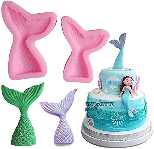 First Try Silicone Mermaid Tail Mold Baking Cake Decoration Jelly Sugar Craft Chocolate Fondant Gumpaste Pastry Clay Candy Making Ice Cube Tray Soap Molds Large and Small Set of 2 1