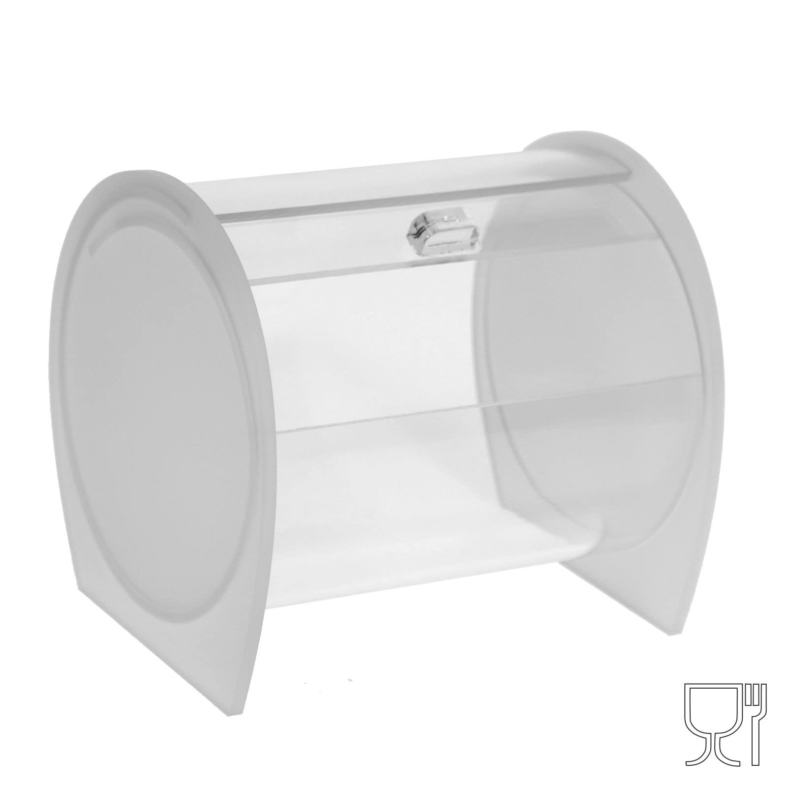 Portacaramelle confezionate sezione circolare in plexiglass trasparente e con pannelli laterali in plexiglass satinato - Misure totali: L 15 x P 14 x H 14 cm