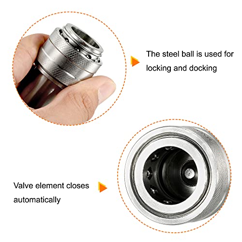 Image of PATIKIL Hydraulic Quick Connect Coupler Set, 1 Set Carbon Steel G3 /8 Female Pipe Fitting Plug Adapter for Construction Agriculture, Silver
