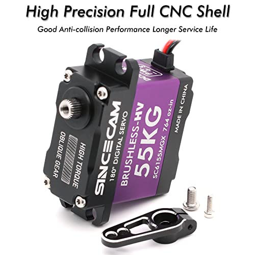 55Kg High Torque Servo 8.4V Brushless Servo 180 Degree Steering Servo Full Metal Oblique Gear Aluminum Case Waterproof 1/10 Rc Digital Servo Precise Shockproof Durable For 1/10 Rc Crawler Boat Robot #TOP1