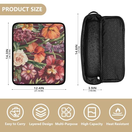 Bolsa de viaje para herramientas de cabello con alfombrilla resistente al calor para planchas, rizadores y secadores, organizador portátil con flores. miniatura 4