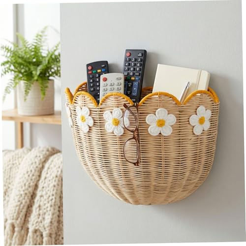 Cestas de pared tejidas bohemias para ordenar baños pequeños 4