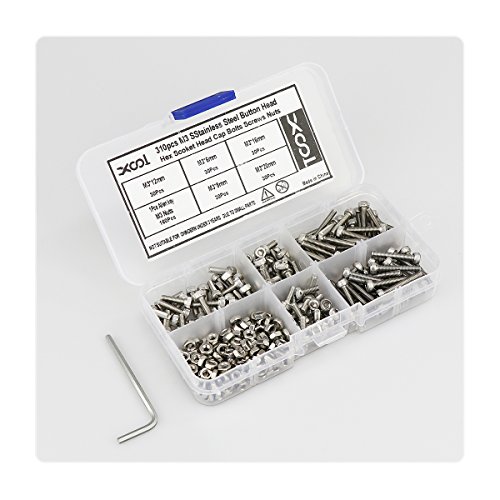Xool M3 310Pcs Stainless Steel Hex Socket Head Cap Screws Nuts Assortment Kit, Allen Wrench Drive, Precise Metric Bolts And Nuts Set With Beautiful Assortment Tool Box For 3D Printed Project #TOP5