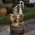SKYFIRE 25.5” H Barrel Water Fountain with Pump - 5-Tiered Cascading Outdoor Water Feature with LED Lights for Garden, Patio, Yard, House, Home Decor, Rustic Style Outdoor Fountains Clearance