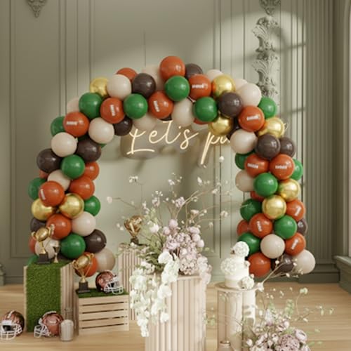 Image of Football Balloons, 50PCS 12inch Party Balloons Dark Green Gold Black Beige Ballons Football Printed Balloons For Boys Game Sports Birthday Party Football Themed Decorations