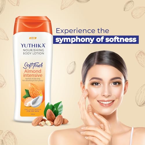 Image of Yuthika Almond Nourish Body Lotion | Hydrating Moisturizer for Women & Men | Non-Sticky Formula | 24H Moisture for Dry Skin | 100 ml (Pack of 3)