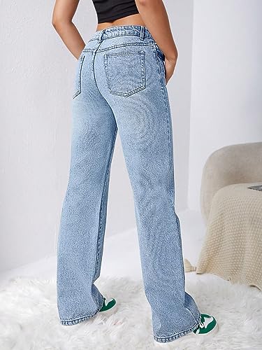 Image of DEELMO Women's Wide Leg Denim Jeans High Rise Loose Fit | Stretchy Casual Straight Pants Trendy | Comfortable Everyday Fashion Jeans for Women