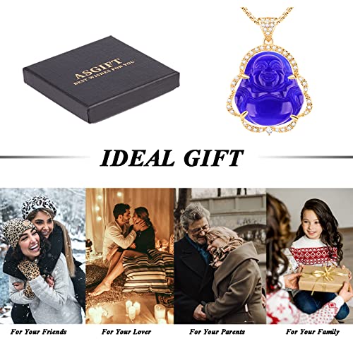 Image of ASGIFT Laughing Buddha Necklace Cubic Zirconia Green Jade Buddha Pendant with 18K Gold Plated Chain Lucky Buddha Necklace Jewelry Gift