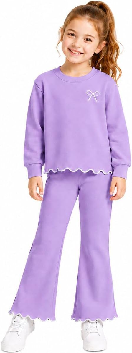 HILEELANG Girls Outfit Set 2 Piece Sweatshirt Top with Flare Pants