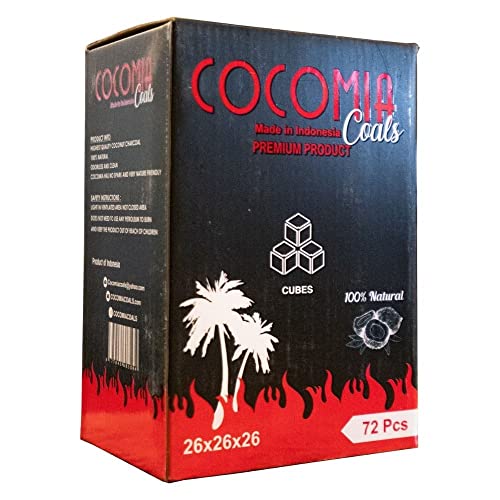 COCOMIA 100% natürliche 1,25 kg Kokosnuss Holzkohle für Shisha Hookah - 72 Kokosnuss Kohle Briketts für Wasserpfeife…