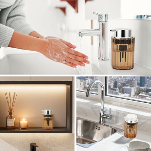 Image of Segbeauty 10oz Plastic Amber Foam Soap Dispenser for Kitchen Sink, 300ml Bathroom Foaming Countertop Soap Dispensers, Foam Pump Bottle Empty, Shaving Face Wash Liquid Pump Foamer Bottles Dispenser