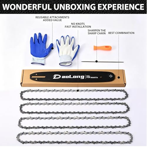 16 Inch Chainsaw Bar & Chain Combo - 3/8"LP Pitch .050" Gauge 56 Drive Links Fits Ryobi, Echo, EGO& More,Complete Saw Chain Kit (4 Chains + 1 Bar + 1 File + 1 Pair of Gloves) by DAOLONG - Used condition - Image 6