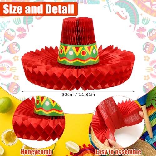 image for Jetec 6 Pcs Sombrero Party Hats Honeycomb Fiesta Mexican Party Table D