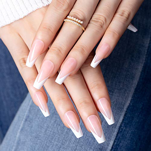 French Manicure Ballerina Nail Tips Coffin press on Nails False Nail Faux Ongle Fingernails Extention