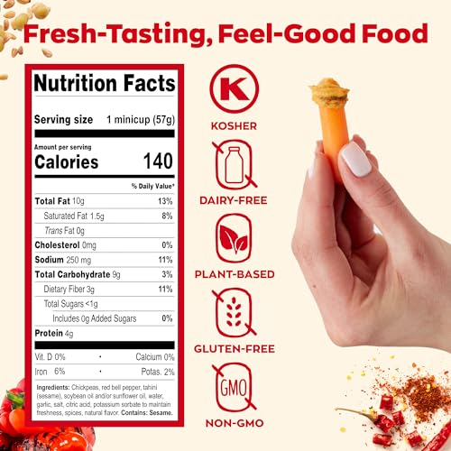 Sabra Roasted Red Pepper Hummus, Great for On the Go Snacks and Lunches, 2 Oz (Pack of 6)