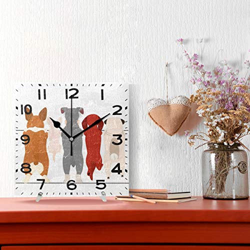 Naanle Cute Cartoon Dogs Pattern Square Wall Clock, 8 Inch Battery Operated Quartz Analog Quiet Desk Clock For Home,Office,School #TOP1