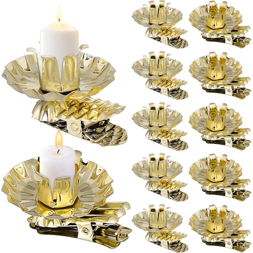 SAFIGLE Lot de 20 Pinces Porte-Bougie en Métal Doré Clips C et M pour Bougeoirs de Noël Support Décoratif pour Sapin Accessoires Bougies Festives Décoration de Fête Hiver