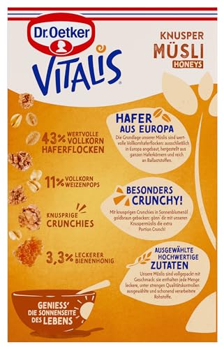 Dr. Oetker Vitalis Knusper Honeys: Knuspermüsli mit Honig, für Frühstück und Zwischendurch, 5er Packung, (5 x 600g)