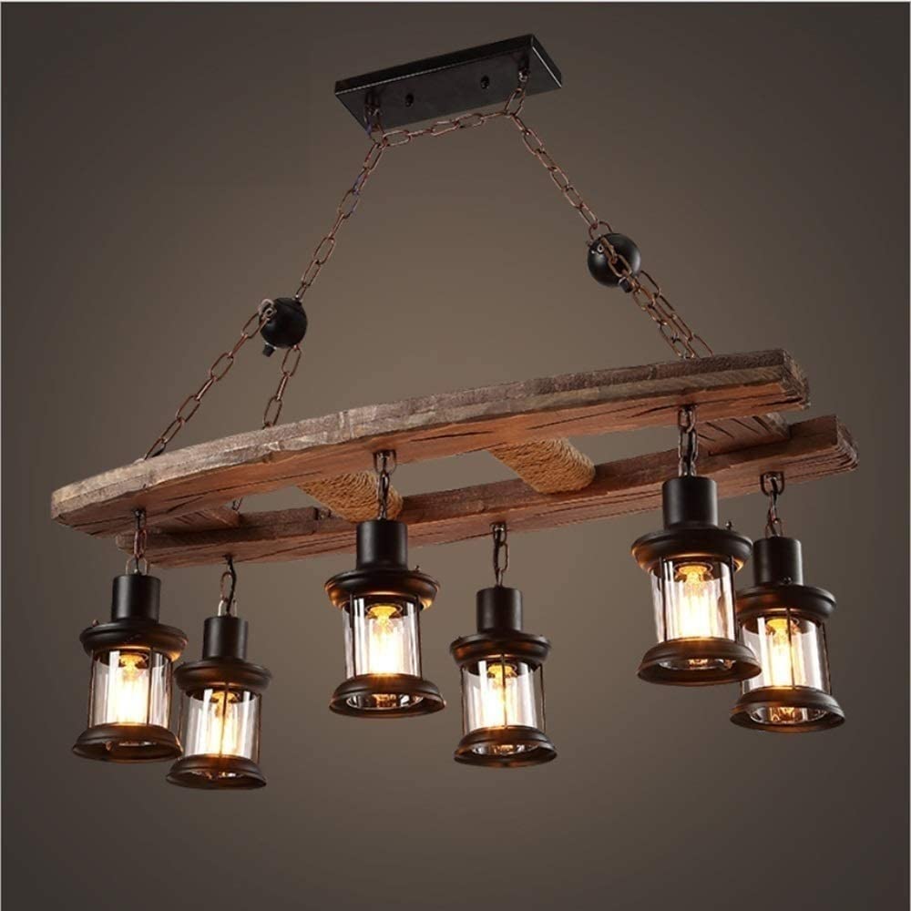 Drewniana lampa wisząca z 6 głowicami