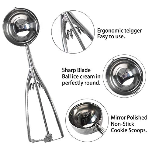 5 Pcs Stainless Steel Ice Cream Cookie Scoop Set & Melon Baller Scoop Set with Trigger for DIY Baking Cutting and Scooping Ice Cream Cookies Fruits Melons Meatballs Muffins Cupcakes Cheese Vegetable - Thumbnail 3