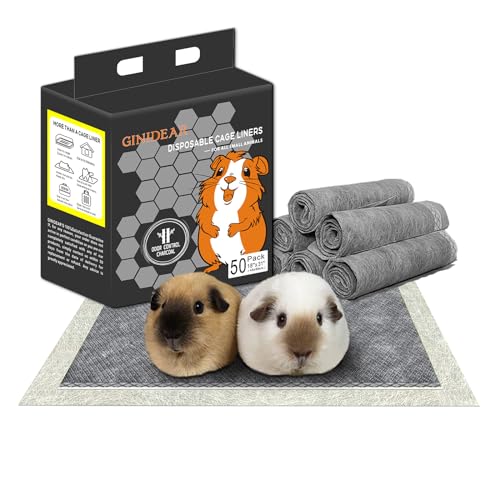 GINIDEAR Guinea Pig Bedding, Disposable Guinea Pig Cage Liners, Charcoal Odor Controlling Absorbent Waterproof Pee Pads for Rabbits, Hamster and Other Small Animals. 18''x31'',50 Count by GINIDEAR - Used condition - US$26.54