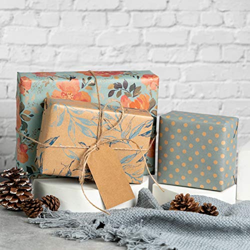 Ruspepa Wrapping Paper Rolls With Tags, Jute String - 17 Inches X 10 Feet Per Roll, Total Of 3 Rolls, Spring #TOP3