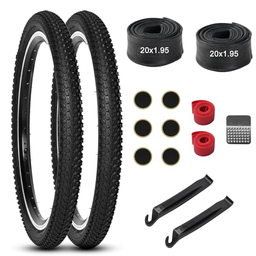 Lukasports 2Pcs Mountain Bike Tires and 2Pcs Tubes Set 20x1.95 Bike Tire & 1.75-2.125 AV 32mm Inner Tubes Folding Replacement Tires Puncture-Resistant 20 x 1.95 Road Mountain Bike Tire