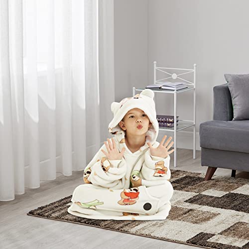 THREE POODLE Wearable Blanket Hoodie for Kids, Oversized Sherpa Sweatshirt Blanket with Giant Hood, Warm Cozy Hooded Blanket, Cute Gifts for Kids Girls Boys