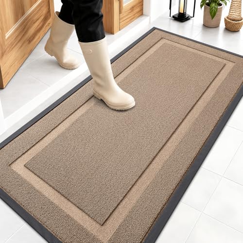 Image of OLANLY Front Door Mat Indoor Outdoor Entrance, Waterproof All-Season, All-Weather Doormat, Sturdy Natural Rubber, Low Profile, Easy Clean Patio Porch Entryway Mat, 47x23, Mocha