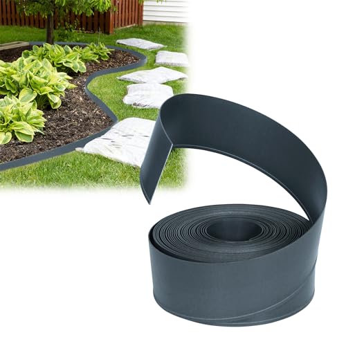 VA-Cerulean Borde de plástico para césped, 20 m, color antracita, flexible, para plantas de jardín y hortalizas, cercado para bancales, palisado, valla de jardín, valla de jardín