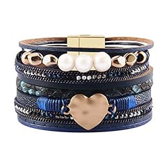 Heart love leather cuffs-navy