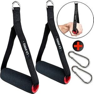 C.P. Sports trainingshulpen 2 x eenhandig handvat kussen + 2 x karabijnhaken, fitness aan kabeltrektoren