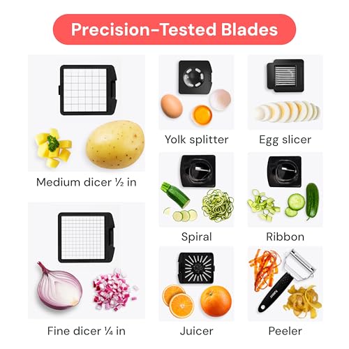 Fullstar Vegetable Chopper & Cutter - Slicer Dicer Spiralizer with Container for Food Veg Onion Cucumber Tomato Salad Potato French Fry - Kitchen Gadgets & Accessories (PRO 9-in-1, White) - Image 5