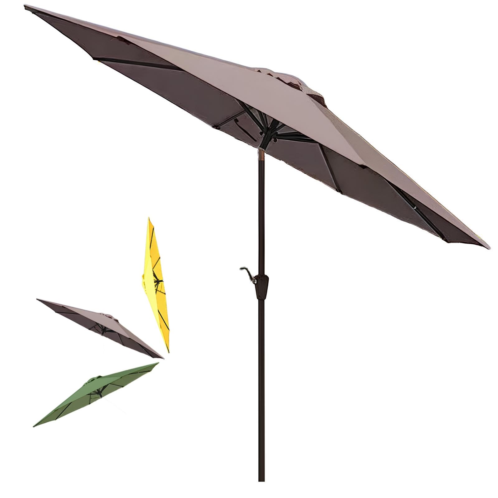 WATAOW Garden Parasol, Umbrella Patio Outdoor Tilted，Heavy Duty Polyester, For Balcony, Backyard, Pool,Portable 2.7m(Brown)