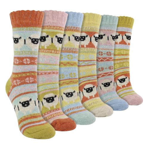 6 Pack Womens Alpaca Wool Socks | Sock Snob | Novelty Socks with Sheep Pattern for Wellies (4-8 Multicoloured)