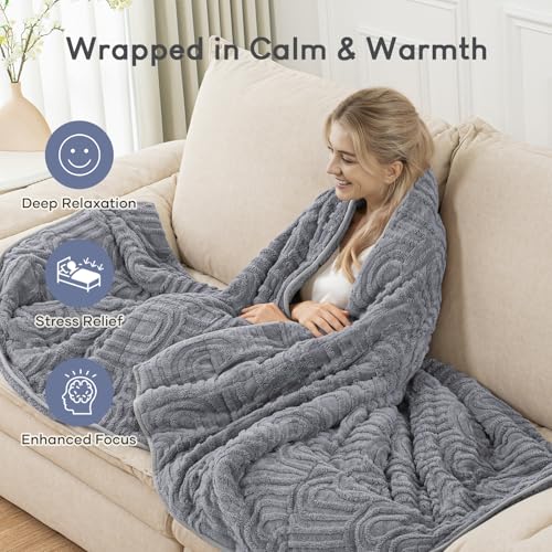 Image of Cottonblue Jacquard Weighted Blanket 20 lbs for Adults Queen Size, Soft Fluffy Sherpa Fleece Weighted Blankets Throw 60 inch x 80 inch for Sleep Relax, Fuzzy Warm Arch Heavy Blanket for Bed Sofa, Grey