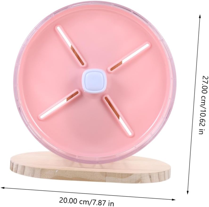 Silent Hamster and Chinchilla Exercise Wheel with Wooden Stand, 20cm Pink Running Wheel for Small Pets Cage, Quiet Stable Small Animal for Hamsters, Hedgehogs, and Rodents