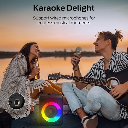 Image of Monster Musicbox Bluetooth Speaker, 60W Loud Portable Wireless Speaker with Dynamic RGB Lighting, Speakers for Outdoor, Stereo Sound, 12H Playtime, IPX5 Water Resistant, Supports TF Card, AUX, Black
