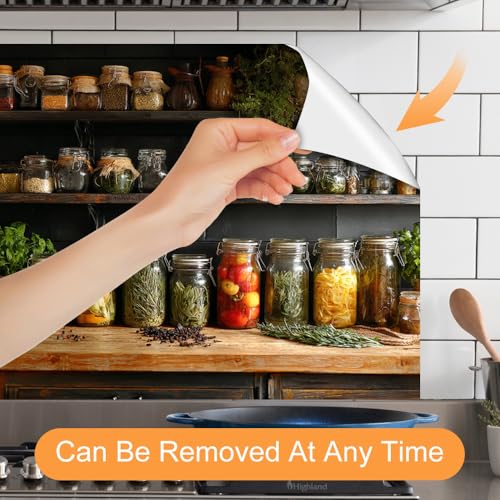 Image of Herb Spice Shelf Kitchen Backsplash Peel and Stick, 35.4x23.6 in