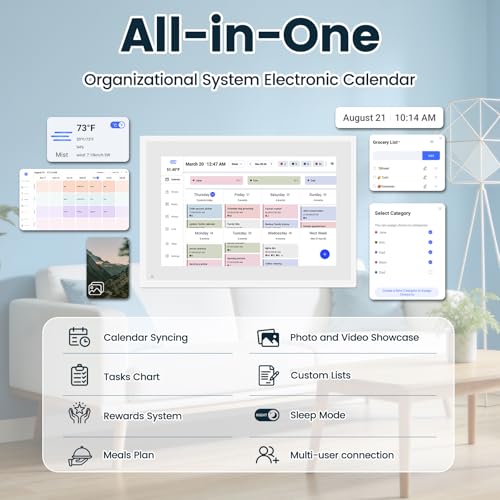 15.6 Inch Digital Calendar Wall, Electronic Planner & Chore Chart, 1080P Full HD Interactive Touchscreen for Family Planner Display, Smart Family Calendar, Desk/Wall Mountable, Gifts for Women Men