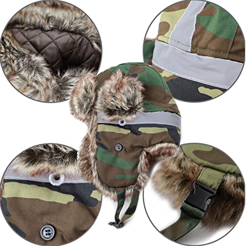 Image of Faux Fur Safety Reflective Aviator Trapper Hat Snow Ski Trooper Winter Cap