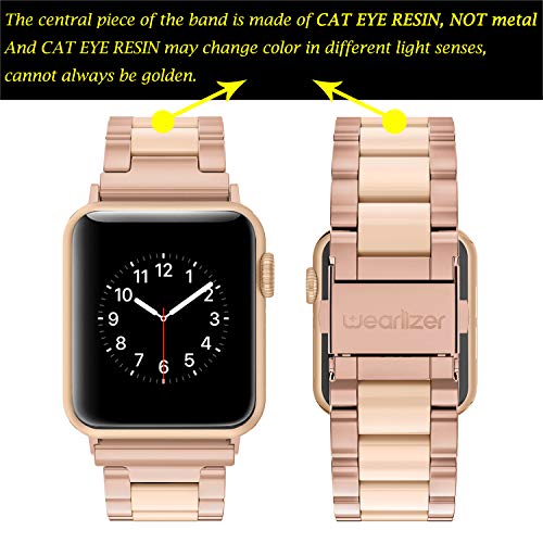 Wearlizer Compatible with Apple Watch Bands 38/40/41/42mm Womens Wristband for iWatch SE Strap Stainless Steel Gold Resin Stylish Metal Replacement for iWatch Series 11 10 9 8 7 6 5 4 3 SE/Ultra 3 2 1 — view 6