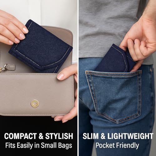 Image of Pu Bifold and Tri fold Denim Blue Wallets Combo for Men and Boys Best for Gifting and Personal Use Pack of 2 Purse
