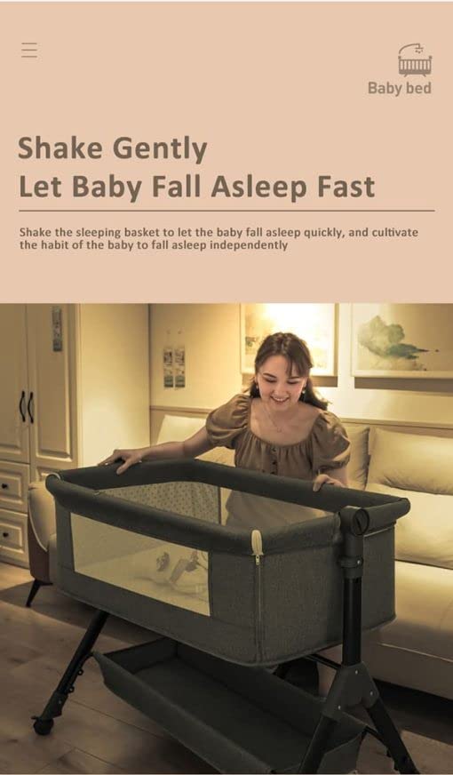 StarAndDaisy-D01-Baby-cot-Crib-Newborn-Baby-Bassinet-with-Cradle-Wheel-Mosquito-net-and-Bedding-Set-Grey