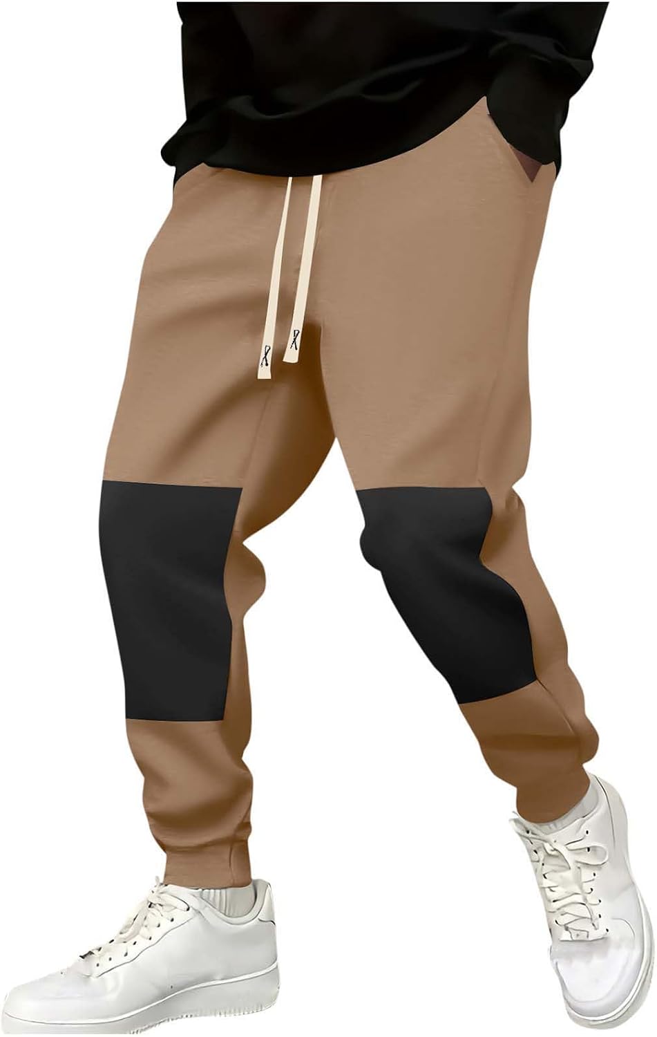 Men's Color Block Jogger Pants Two-Tone Patchwork Drawstring Cuffed | Bold Contrast Panels at the Knee Add Visual Depth, Ribbed Cuffs Lock in the Shape, a Statement Pick for Streetwear Gym Looks
