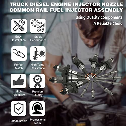 Pangolin 0986435503 Fuel Injector 0445120255 0445120210 Fuel Injector With Connect Tube Set(6) For 2003-2004 Dodge Pick-Up Ram Cummins 5.9L Engine Aftermarket Parts #TOP5