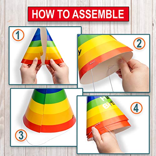 Collect Present Rainbow Birthday Party Decorations for Girls and Boys – Inflatable Happy Birthday Banner with 20 Party Hats and 20 Party Blowers – Includes Inflation Straw and Hanging Ribbon