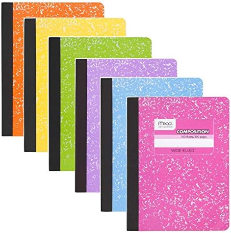 Mead Composition Book, 6 Pack of Wide Ruled Composition Notebooks, Wide Rule paper, 100 sheets (200 Pages), Pastel Color Notebook